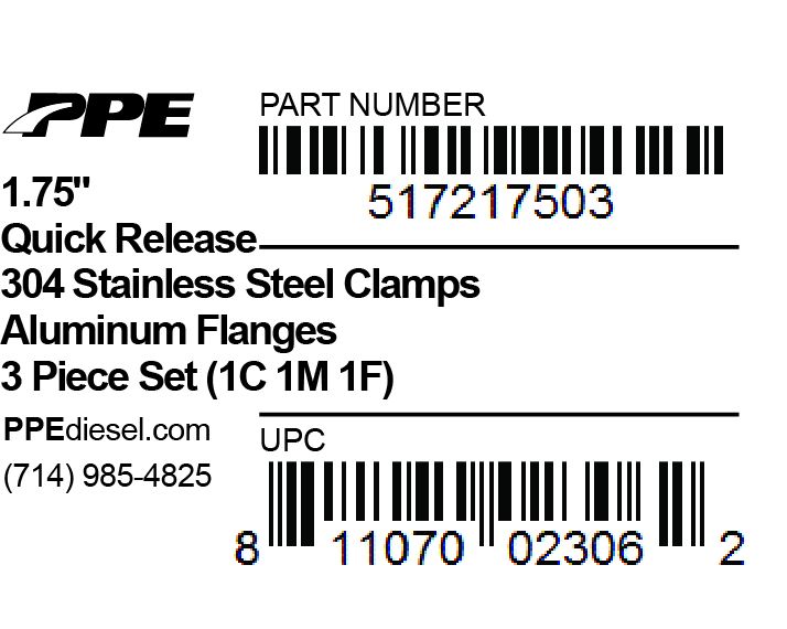 1.75 Inch QR Aluminum V-Band 3 Pc Set 1C 1M 1F PPE Diesel - Image 5